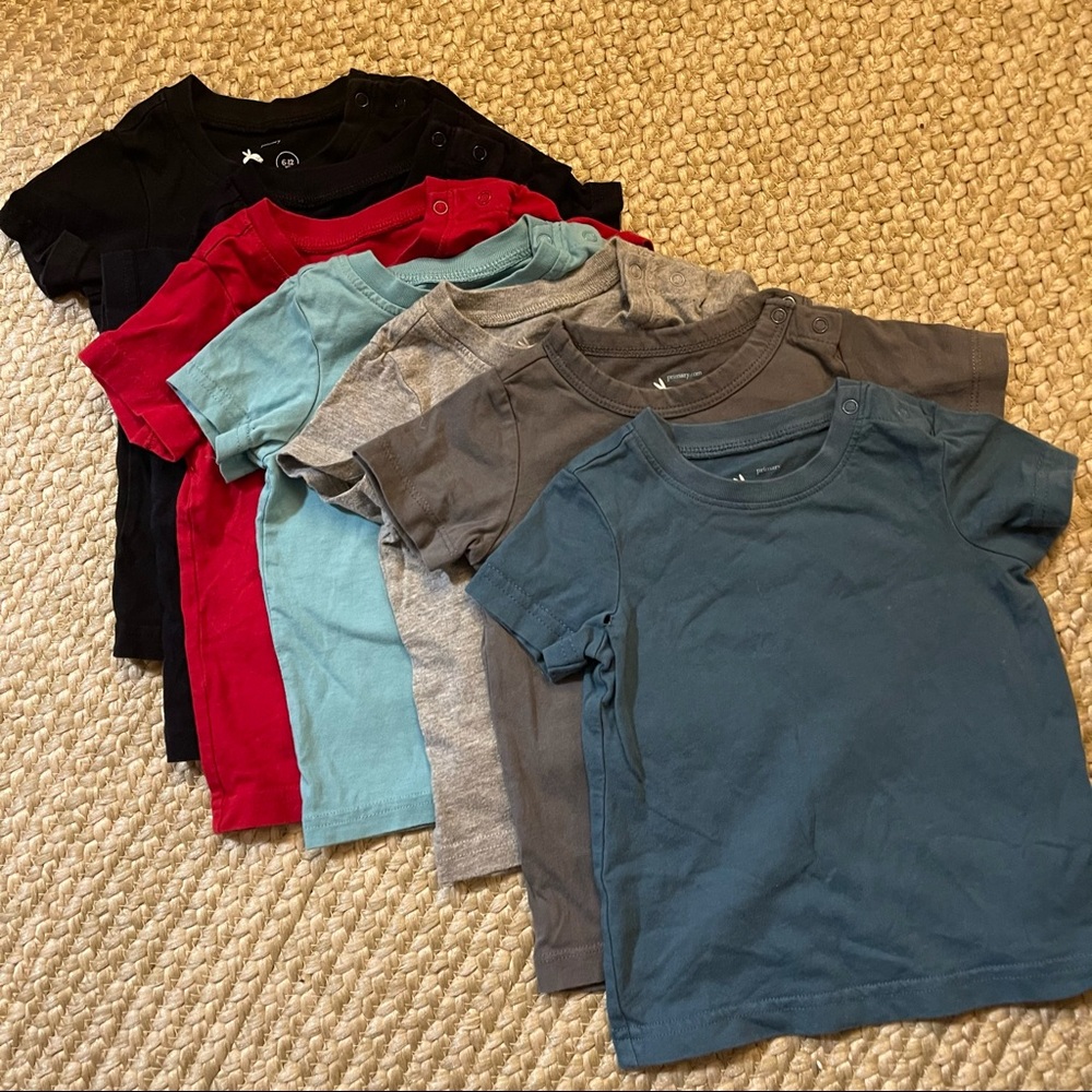(7) Primary T-Shirts 6-12m - 100% Organic Cotton